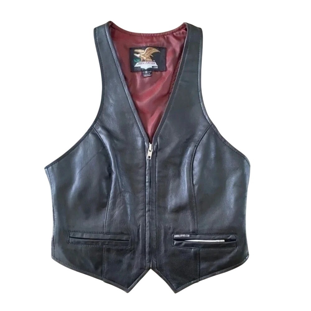Jamin Leather Black Zip Up‎ Vest Womens 6 Biker Motorcycle Moto Waistcoat